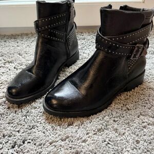 Sleek Black Ankle Boots with Studded Straps